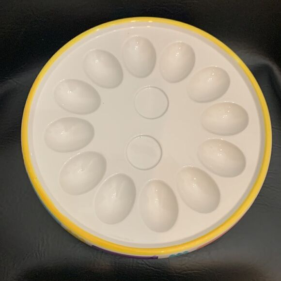 Easter Bunny Devil Egg Serving Tray Spring Flower Vintage Holiday Yellow Purple - Picture 7 of 7